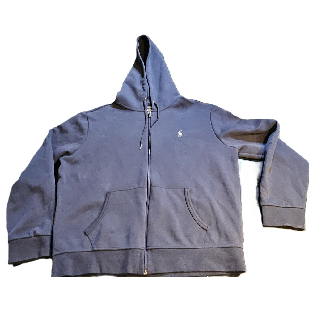 Polo Ralph Lauren Mens XL Hooded Full Zip Navy Jacket Fleece Casual 1-01700